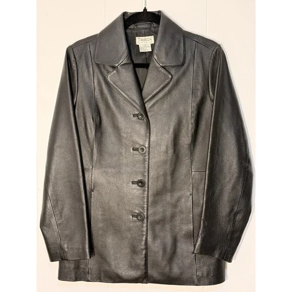 Vintage Tribeca Studio Women’s Black 100% Leather Blazer Size PS Small Fit - Picture 1 of 8